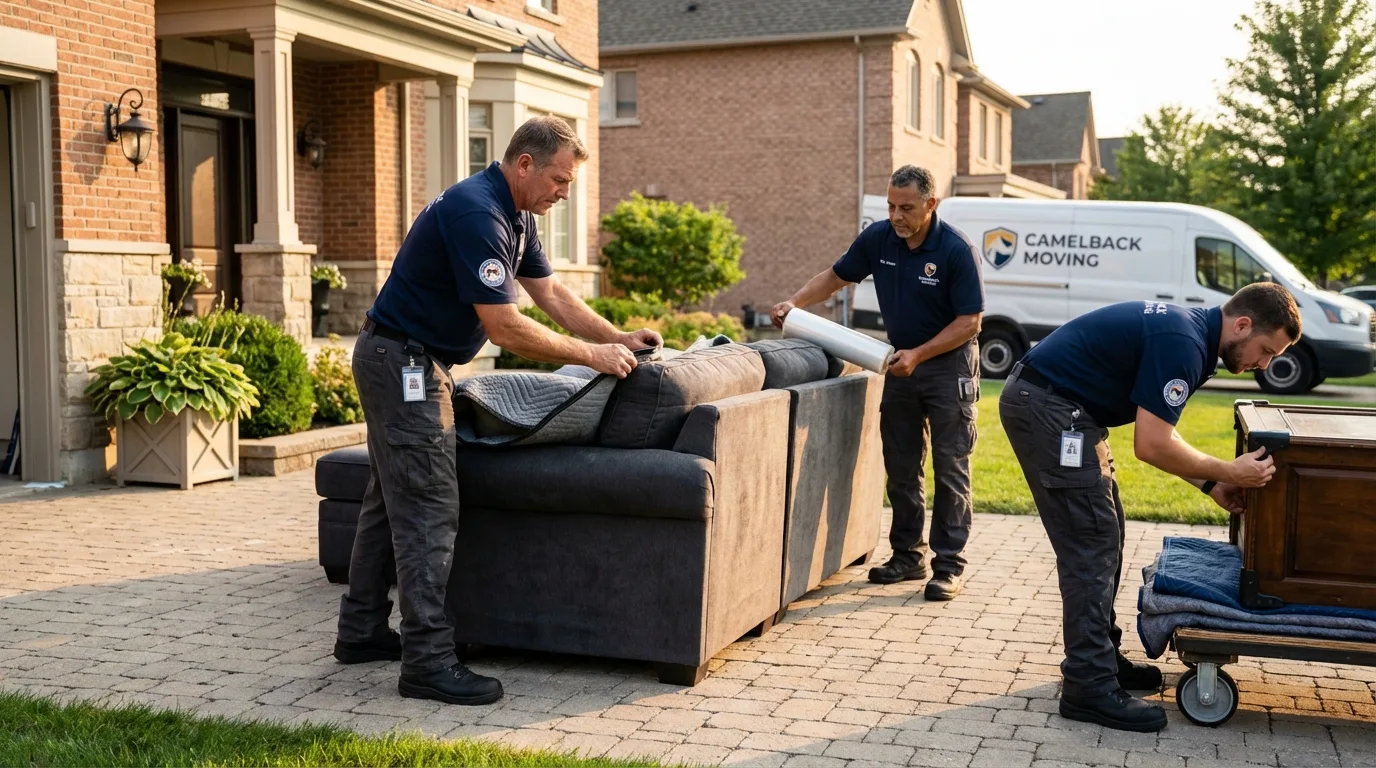 Large estate moving crew wrapping furniture in Arlington, OH