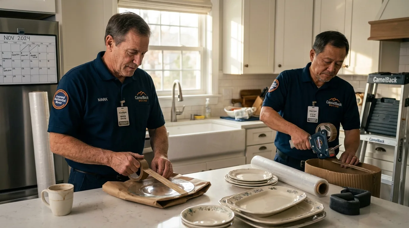 Professional crew packing kitchen dishware in Arlington, OH